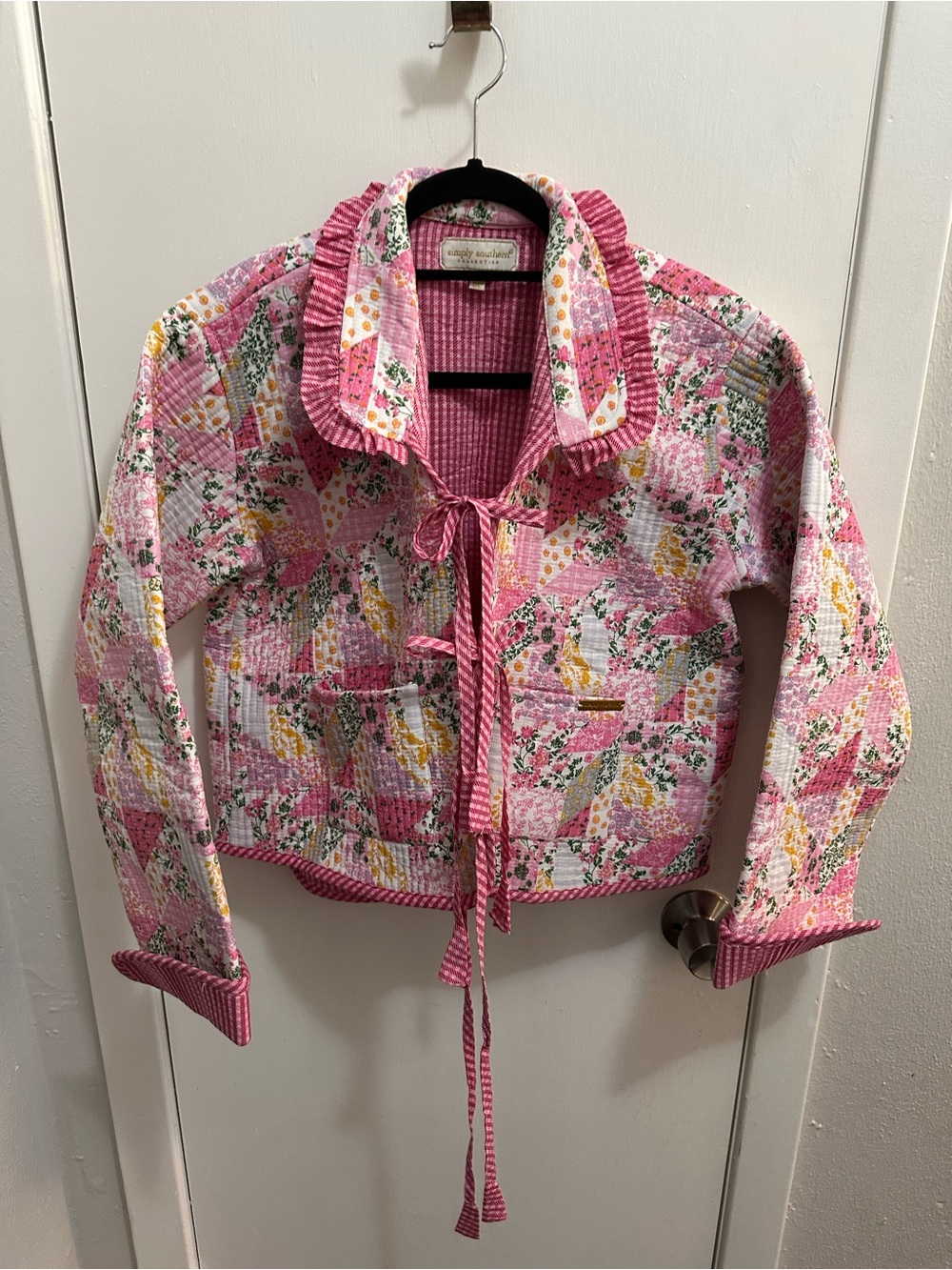 Ophelia Quilted Pink Floral Patchwork Tie-Front Jacket